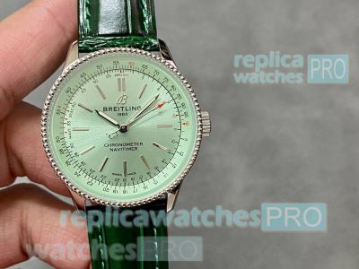 BLS factory Best Clone Breitling Women Navitimer 35 Automatic Watch Pistachio Green Dial